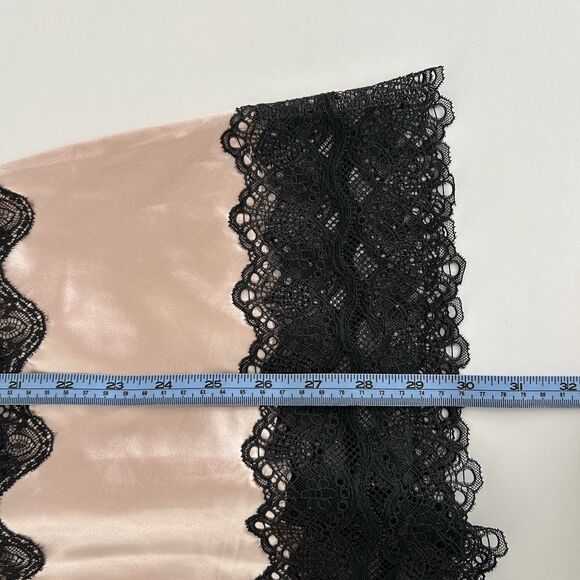 Victorias Secret Satin Babydoll Chemise Slip Dress Sz M Pink Black Lace Ditsy - Picture 8 of 9